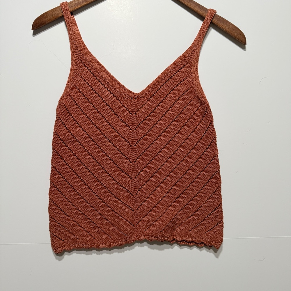 Becaal Women's V Neck Knit Orange-Pink Tank Top, Size M/L